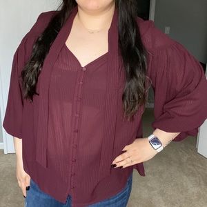 Time and Tru Maroon Fluffy Sleeve Top